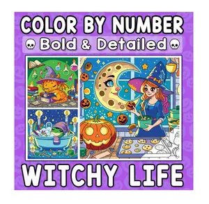 Color By Number Witchy Life Activity Book - Bold, Detailed, Spooky-Cute Magical Moments & Cozy Spells for Adult Coloring Book Enthusiasts, Adult Coloring Books
