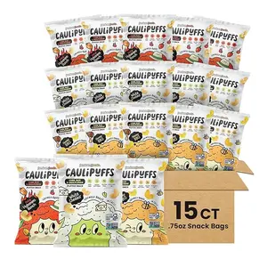 CauliPuffs Classic Variety Pack – Non-Vegan,15 Snack Bags (0.75oz) – Gluten-Free Cheese Puffs in Honey BBQ, White Cheddar & Habanero Ranch – Crunchy, Non-GMO Snacks