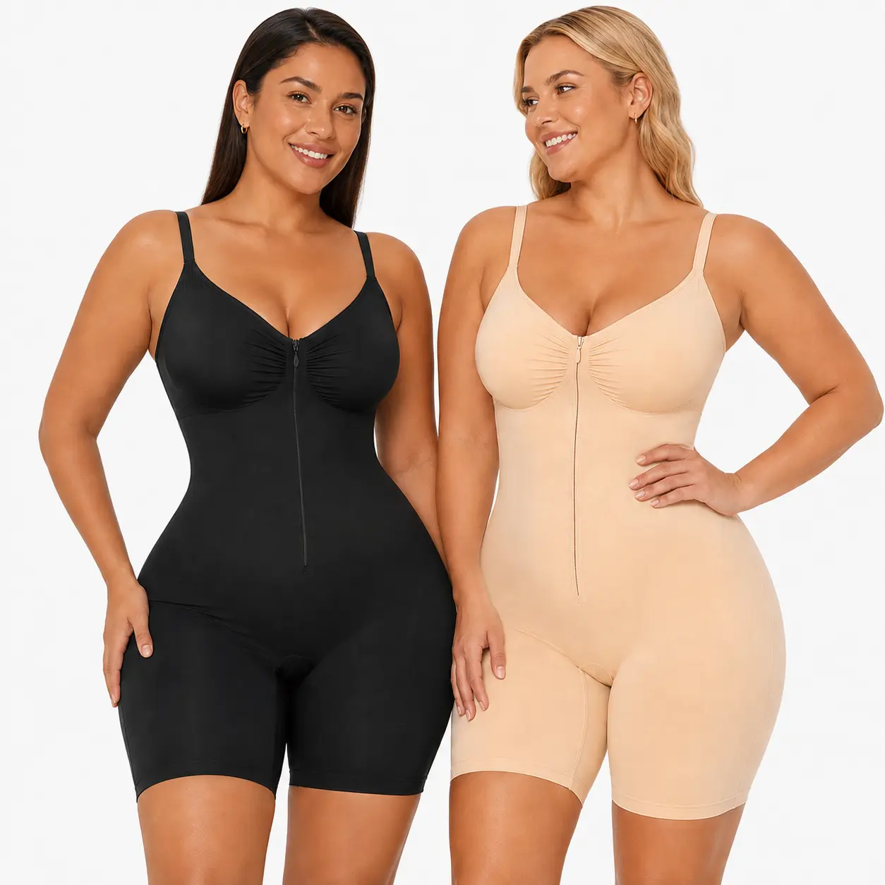 SHAPERX 2 Piece Shapewear for Women Tummy Control Bodysuits Zip-Up Comfort Ultra Stretch Fabric Customizable Breathable Mesh Design