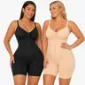 SHAPERX 2 Piece Shapewear for Women Tummy Control Bodysuits Zip-Up Comfort Ultra Stretch Fabric Customizable Breathable Mesh Design