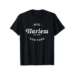 shirts for men 100% Cotton Retro Harlem NYC T-Shirt for Men & Women – Black with White Lettering, Crew Neck, Comfortable & Stylish Casual Wear