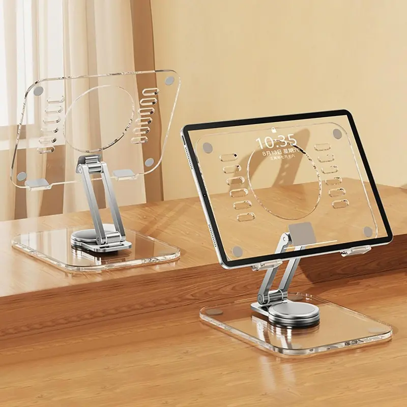 360 °   Rotating Acrylic Tablet Stand, 1 Count Adjustable Desk Stand, Foldable Holder Stand Compatible with iPad Pro Air Mini Kindle Surface Pro Galaxy Tab Phone 4-13"