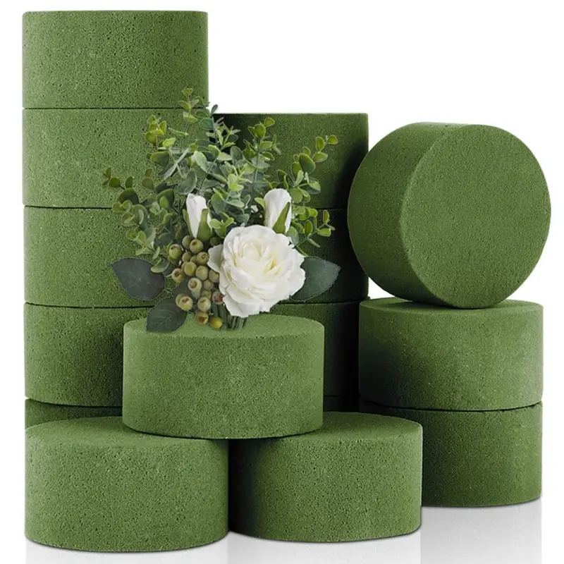 15 Pack Green Wet Floral Foam Round Discs, Width 3.15 inches, height 1.57 inches, Professional Flower Arranging Foam, Ideal for Bouquets, Party Centerpieces & Craft DIY Projects