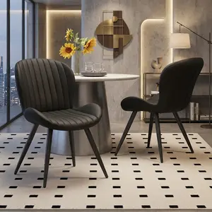 Modern Upholstered Dining Chairs, Ergonomic Curved Backrest Fabric Kitchen Chairs, Comfortable Padded Dining Chair Set of 2, Stylish Home Furniture for Dining Room Kitchen Indoor Decoration