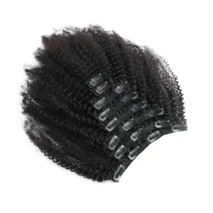 Wholesale 2025 NEW 8 Pcs 9A Brazilian Human Hair 4B 4C Afro Kinky Curly Clip In Hair Extension For Women Afro Coily Hair Clip In Hair Extension For Women, 8 Pcs 4.23oz/set Real Human Hair Clip In Hair Extension Hair Clips Hair Accessories