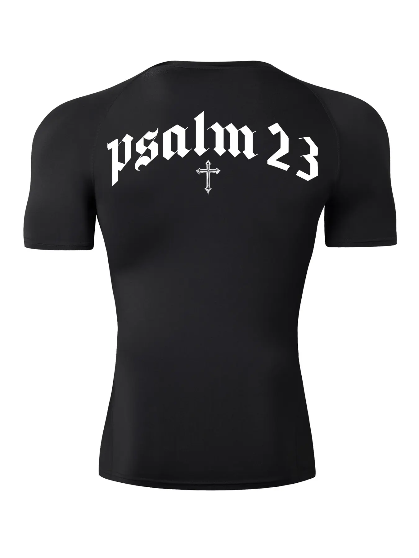 Psalm 23 Cross Print Short Sleeve Compression Shirt for Men, Tight-Fitting Sporty T-Shirt Tees for Gym Workout Fitness Running, Summer Quick-Dry Breathable Round Neck H Type Silhouette Tops, Activewear