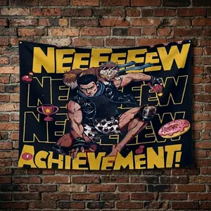 Dungeon Cat Adventure Tapestry, Funny Donut Cat and Warrior Wall Hanging, New Achievement Quote Tapestry, Gamer Style Room Decor, Aesthetic Fabric Poster for Bedroom Dorm