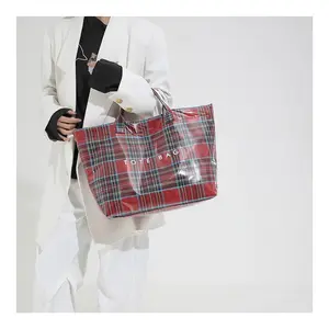 2026 New Checkered Waterproof PVC Tote Bag for Women, Lightweight & Large-Capacity Versatile Shoulder Bag. Ideal for school, office, work, coffee runs, shopping, travel and daily errands, a trendy handbag perfect for college students, young professionals