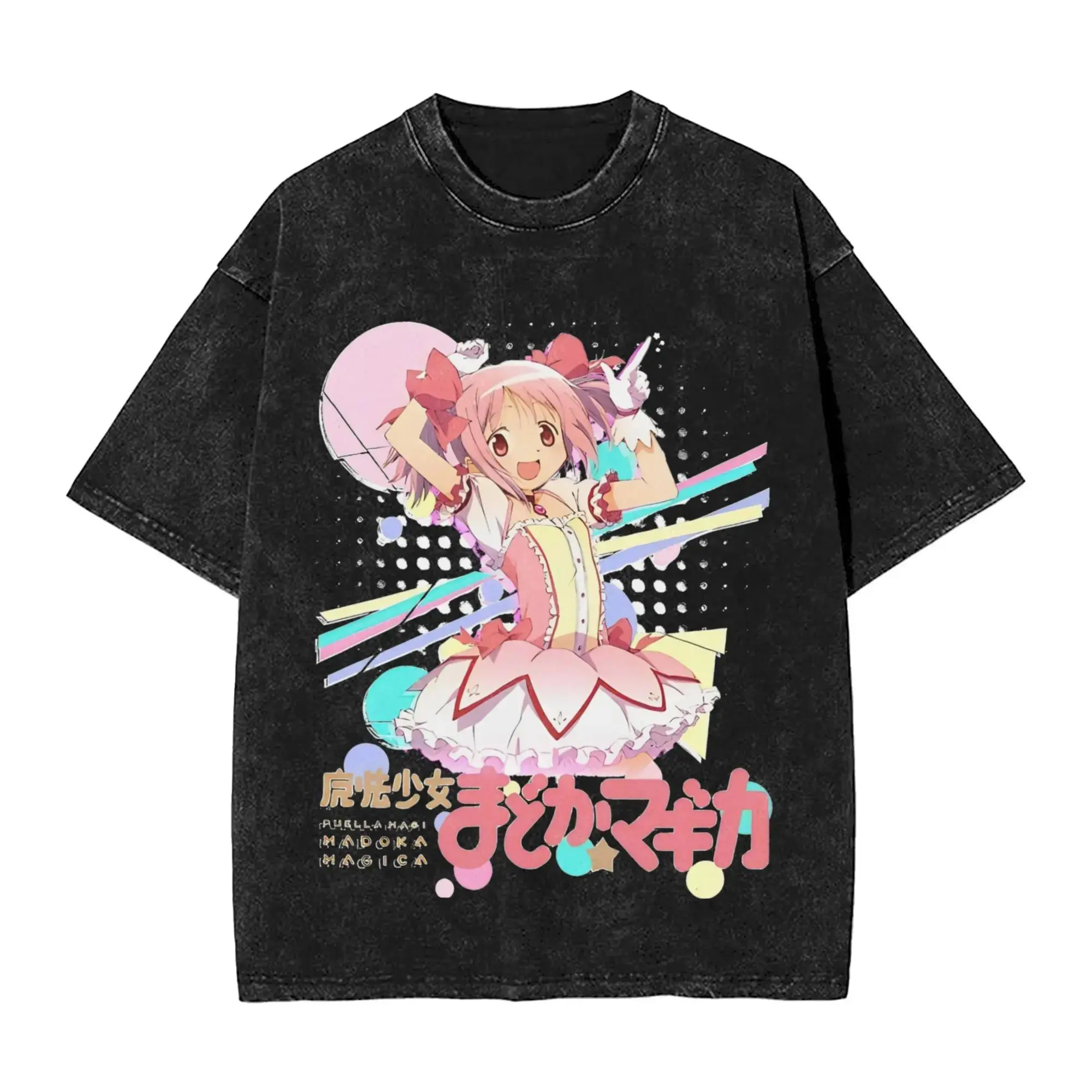 Men's Oversized Cotton Short-Sleeve Round Neck T-Shirt - Vintage Washed Streetwear Tops with Funny Anime Graphic, Distressed, Ideal for Everyday Wear, Tshirt