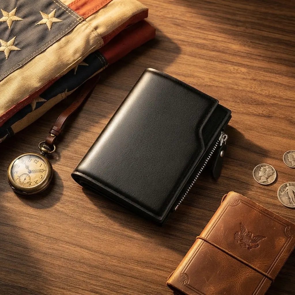 GOODBEE Men's Trifold Leather Wallet, 13 Card Slots, Zipper Coin Pocket, Compact Cash Holder, Slim Everyday Wallet