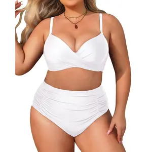Aqua Eve Women Plus Size Underwire Bikini Two Piece Swimsuit High Waisted Tummy Control Bathing Suit