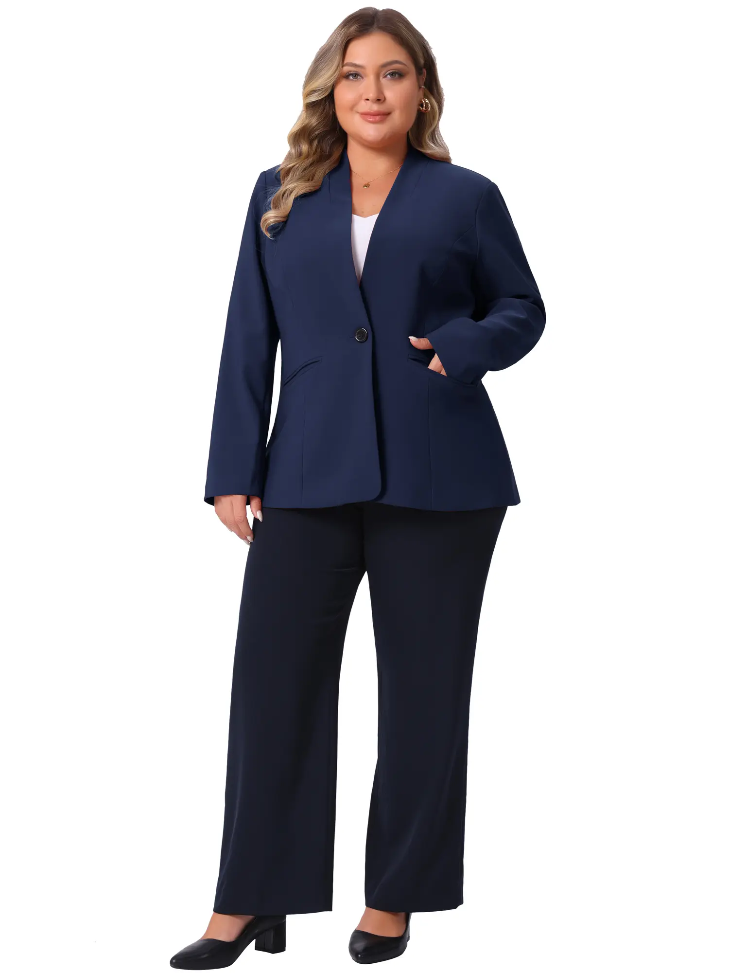 Agnes Orinda Women's Plus Size Blazer Business Casual Collarless Open Front Long Sleeve Work Office Suit Jacket with Pockets