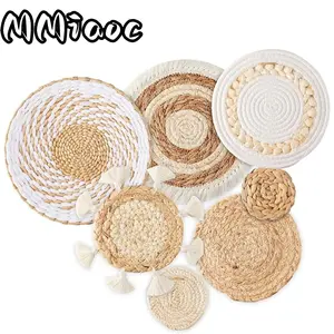 7 Pack Boho Wall Basket Decor - Seagrass Rattan Wicker Wall Decor Round Handmade Hanging Rustic Flat Elegant Wall Art for Farmhouse Living Rooms Bedrooms Display Table Settings Kitchen Home summerwins