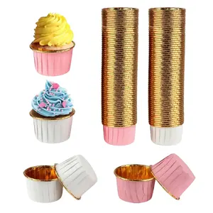 120Pcs Mini Cupcake Liners for Baking 1.97x 1.18inch Foil Baking Cups,Disposable Muffin Tins Muffin Cups for Wedding Birthday Party (White/Pink) Small - Home Improvement.