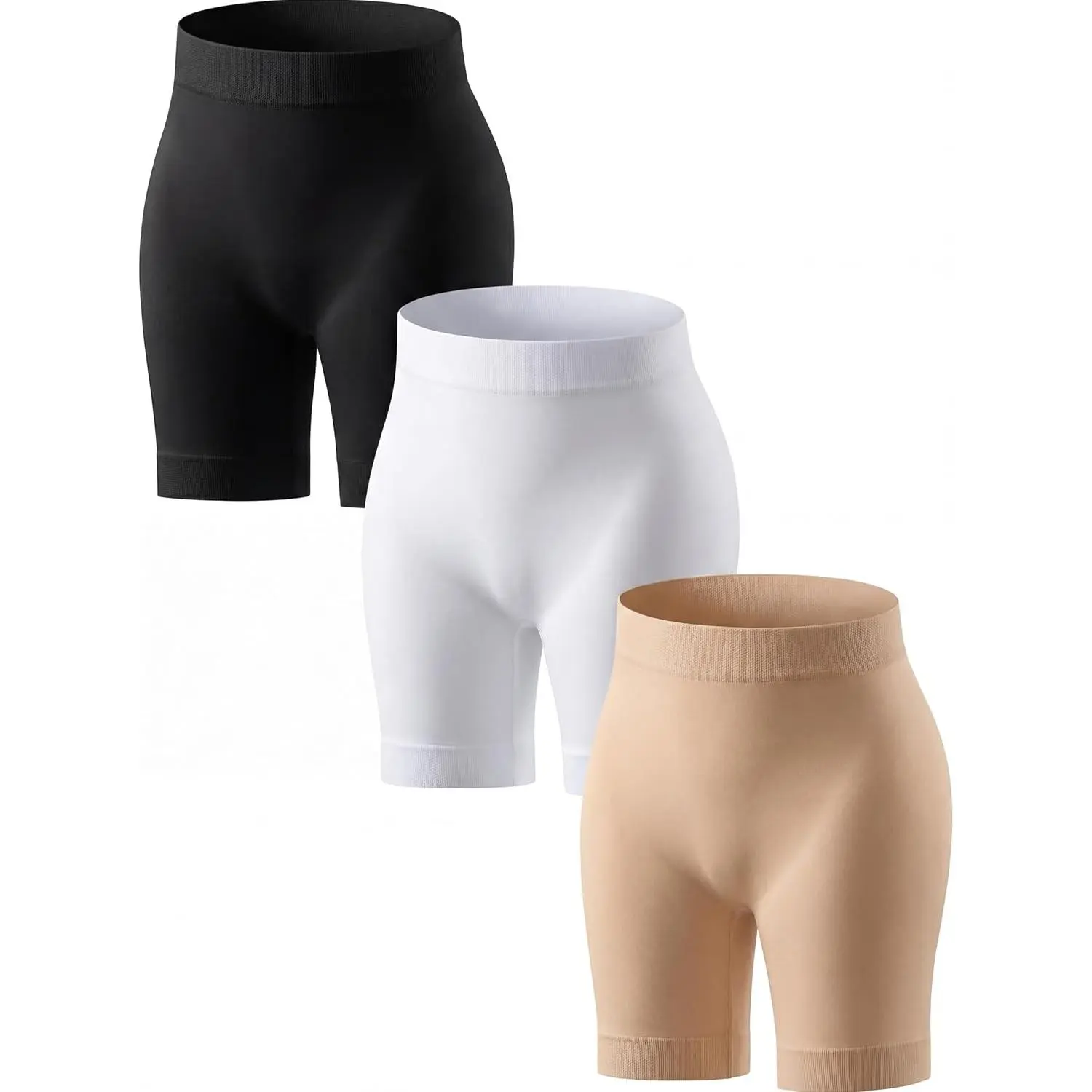 Slip Shorts for Under Dresses Women 3-Pack Cooling Anti-Chafing Undershorts | Opaque No-Roll Slip Shorts for Under Dresses: Silky Smooth, Super Stretchy, Cool & Breathable Black White Nude 3-Pack