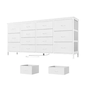 14 Drawer Dresser TV Stand White 63Inch Wide Space Saving Media Console Furniture Designer for Bedroom Living Room