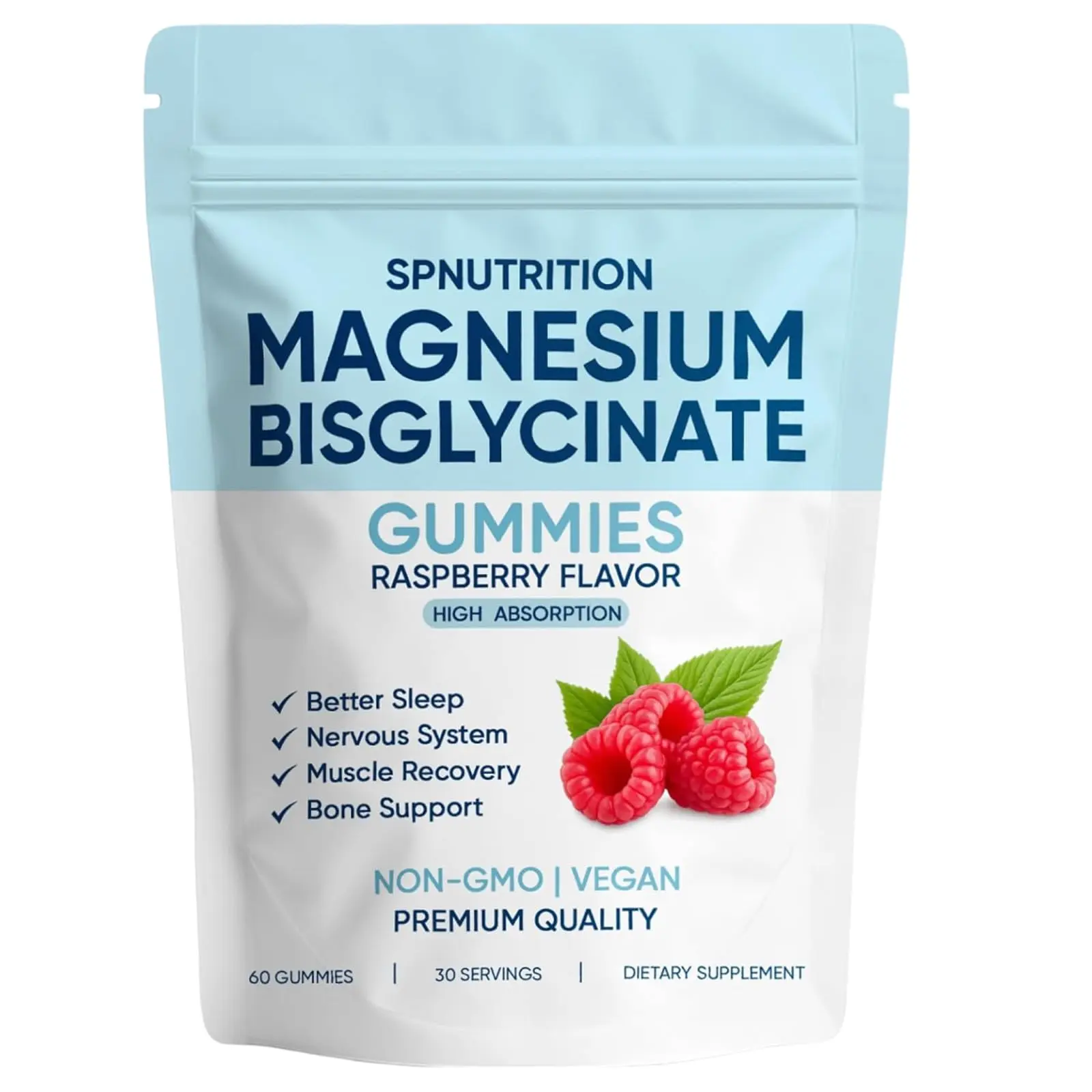 Spnutrition Magnesium Bisglycinate Gummies, with 400mg Magnesium Bisglycinate Chelate, Sea Salt, Raspberry Fruit Powder, Improve Sleep & nervous, Relax Muscles, Strengthen Bones, Vegan, 60 Gummies
