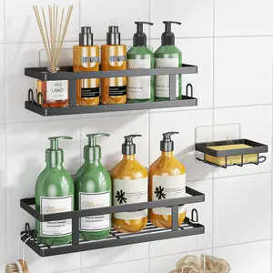 Home FurnishingsYouvip Adhesive Shower Caddy,Shower Shelves With Soap Holder And 12 Hooks,Rustproof No Drilling Bathroom Organizer And Storage,Black,3 Pack