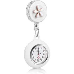 Nurse Watch - Nurse Lapel Watch Clip On Retractable Fob Cute Flower  for