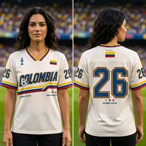 Colombia Football Jersey, Cream 2026 Global Soccer Event Kit with Yellow Blue Red Stripes & Number 26, Perfect Gift for Soccer Fans