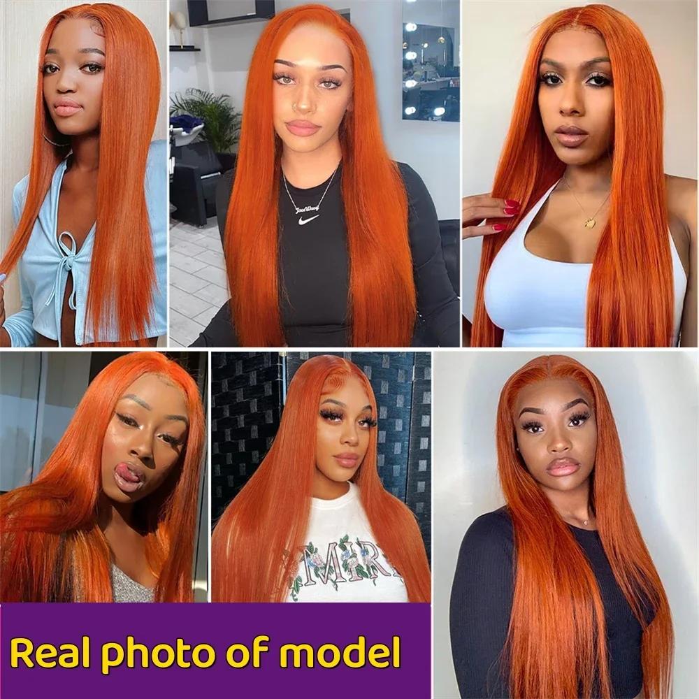 Bling Hair Bone Straight Ginger Orange 13x6 Lace Front Human Hair Wigs 33# Colored Preplucked Wig Transparent 13x4 Straight Lace Frontal Wigs For Women 180Density
