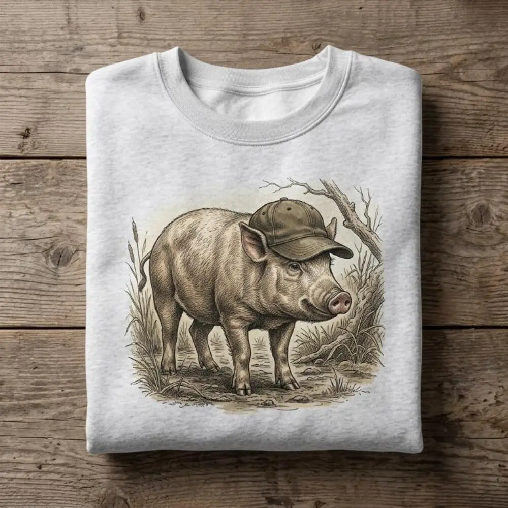 Cute Pig Sweatshirt Vintage Pig Shirt Unisex Cozy Beanie Pig Hoodie Cottagecore Graphic Tee Retro Farm Animal Pig Lover Gift#72