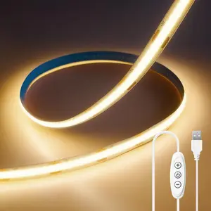 6.56FT/2M COB LED Strip Light, Warm White 3000K USB LED Tape Lights, 640LEDs CRI93+Flexible Dimmable Light Strip for TV Backlight, Cabinet Lighting, Mirror, Bedroom Decor