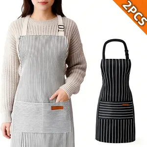 Kitchen Apron — Stain-Resistant, Cooking Apron with Two Pockets, Unisex, Striped Design, Stylish Look, Adjustable Tie Chef Apron.