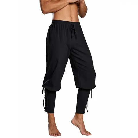 PASLTER Men's Lace-Up Renaissance Pants - Gothic Pirate Style, Breathable Casual Comfy Trouser with Lace-Up Adjust Fit, Party & Carnival Cosplay All-Season Bottoms