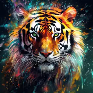 5D DIY Full Drill Round Diamond Painting - Diamond Art Kit Gorgeous Tiger Mosaic, Canvas - DIY Decorative Painting, Home Wall Decor, Perfect for Halloween and Christmas, Independence Day, Birthday and Anniversary Gifts