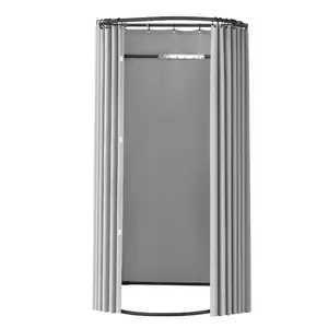 VEVOR Fitting Room, Dressing Room with Thick Polyester Curtains, Privacy Space with Shading Curtain and a Hook, for Boutique, Mall, Tailor's Store Outdoor 39x 37x 79 in (Black and Gray-White)