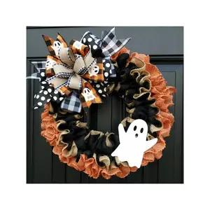 40cm/15.75in Halloween Door Wreath Halloween Wreaths for Front Door Halloween Ghost Wreath, Suitable for Haunted Mansion Halloween Thanksgiving Indoor Outdoor Decor