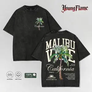 California Malibu Palm Tree Shirt | Vintage Acid Wash Oversized Graphic Tee | 100% Cotton Summer Vacation Top t-shirt clothes funny men loose fit summer casual shirt