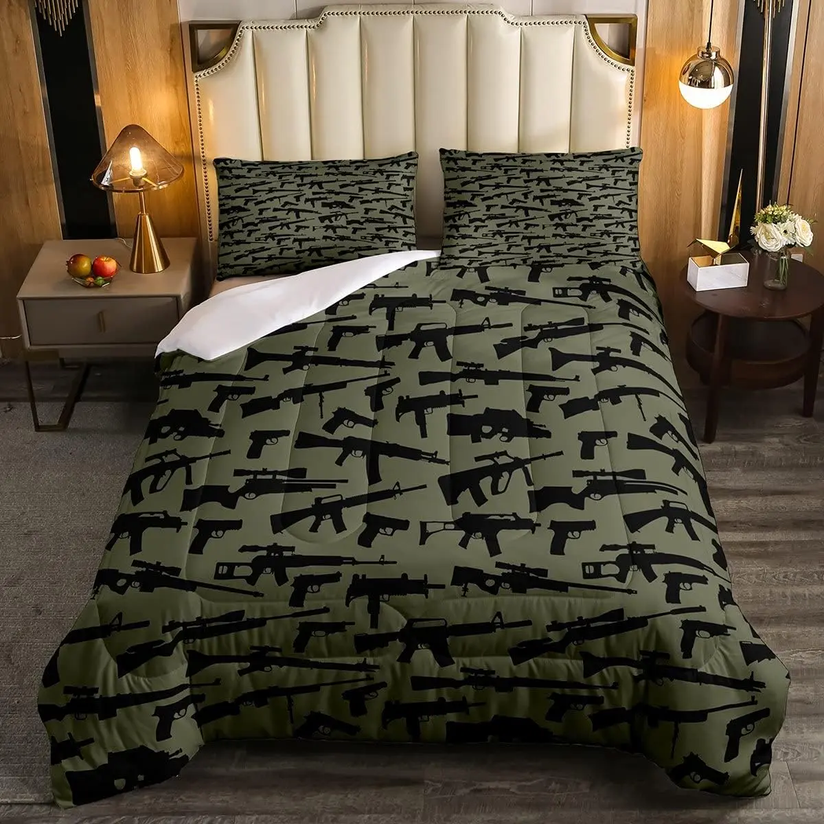 Feelyou Comfy Bedroom Bedding Set - Military Machine Gun Pattern Quilted Duvet, Whole Piece Microfiber Filling, Twin Size Bed, King, Queen Size Options for Boys, King Size, Comfy Bedding Set