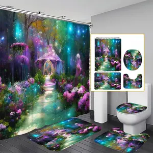 1/3/4PCS Fairy Tale Wonderland Shower Curtain Set, 71x71 Inches, Includes Background Pattern, Comes with 12 Hooks, 1/3/4pcs Options
