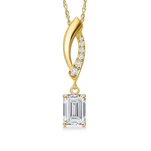 Gem Stone King 0.73 Cttw IGI Certified Lab Grown Diamond in 10K Yellow Gold Pendant for Women | Emerald Cut Center Diamond 0.70 Ct | D-E Color | VS1-VS2 Clarity | Gold Necklace for Women | 18 Inch Chain