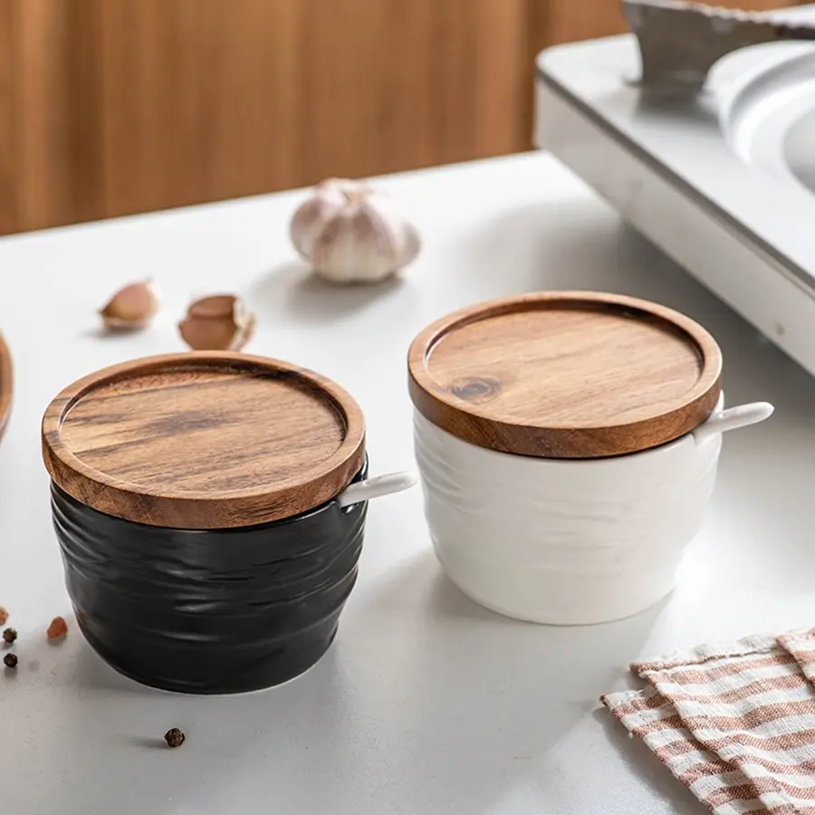 2-Piece Ceramic Salt Shaker Set, Salt Holder, Seasoning Container, Oil Dispenser, Butter Keeper, Kitchen Condiment Tools, Kitchen Gadgets, Kitchenware, Home, Durable & Stylish Design