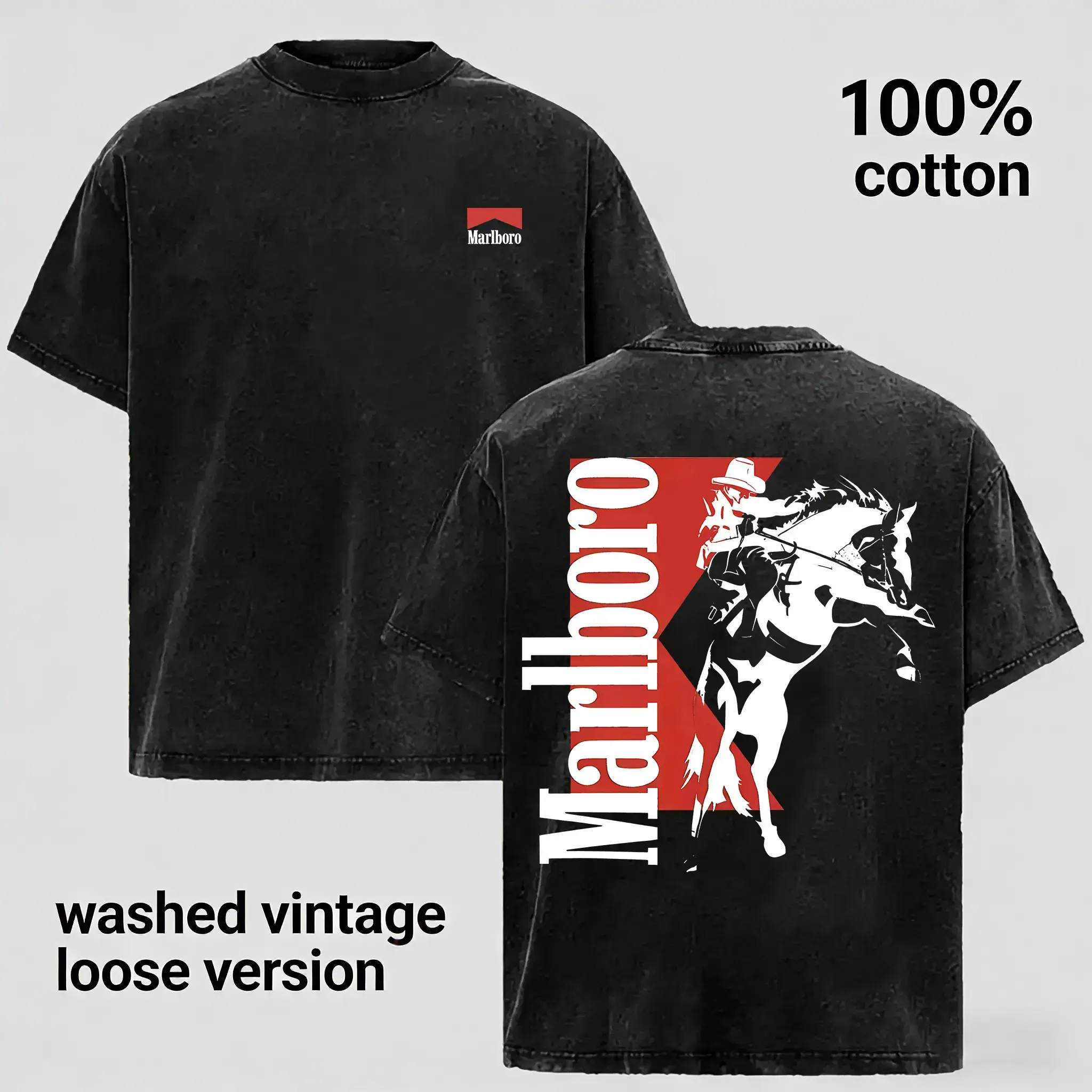 Men's Vintage Retro Distressed Graphic Short-Sleeve T-Shirt - 100% Cotton Unisex Sizes Loose Casual Crew Neck Pullover Top with Graphic Print
