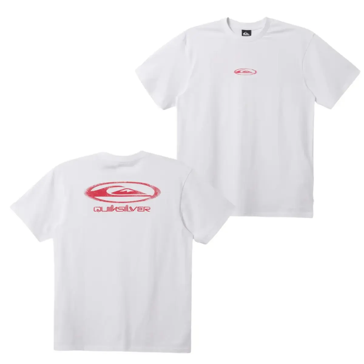 Unisex Boxy Fit Heavyweight Tee Quiksilver Spaced T-Shirt, Featuring Retro Red Oval Logo Front and Back, Soft Cotton Fabric, Unisex Fit for Men and Women, Ideal for Surfwear Fans Streetwear Aesthetic Unisex T-shirts S-5XL