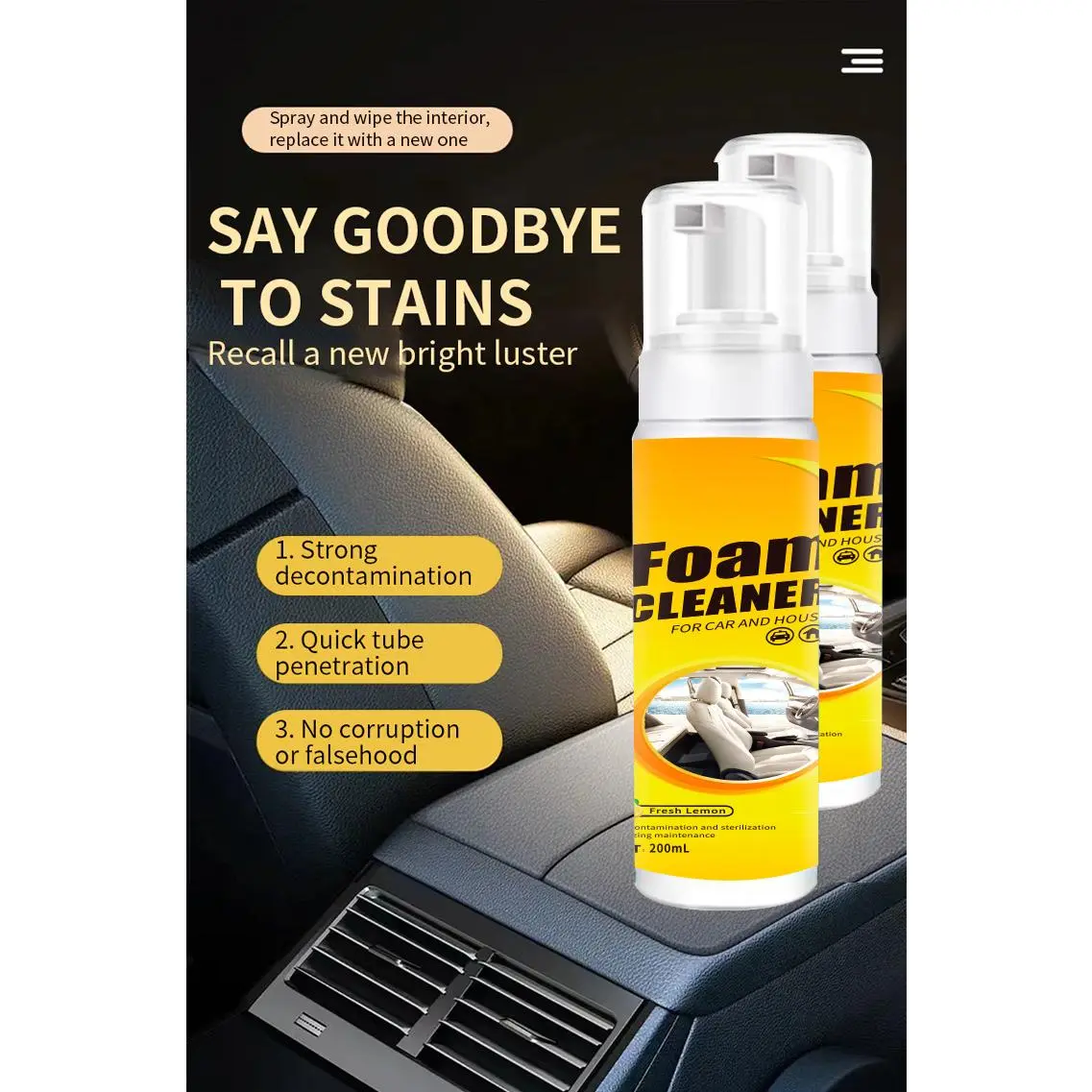 Car interior foam cleaner Interior leather seatPlastic ceiling ...