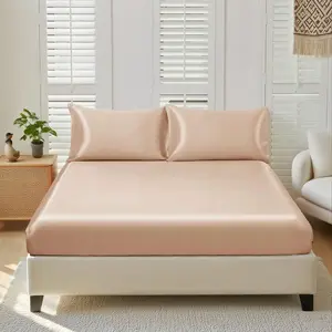 3-Piece Satin Bed Sheet Set, Silky Fitted Sheet, Breathable Polyester Fiber, Includes Pillowcases, Suitable for All Seasons