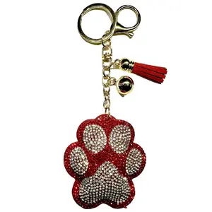 Dog Paw Red Bling Keychain, Rhinestone design, Tassel Decor Sport Keychain for Men, Women, Kids Bling Backpack Keyrings, Purse Charms