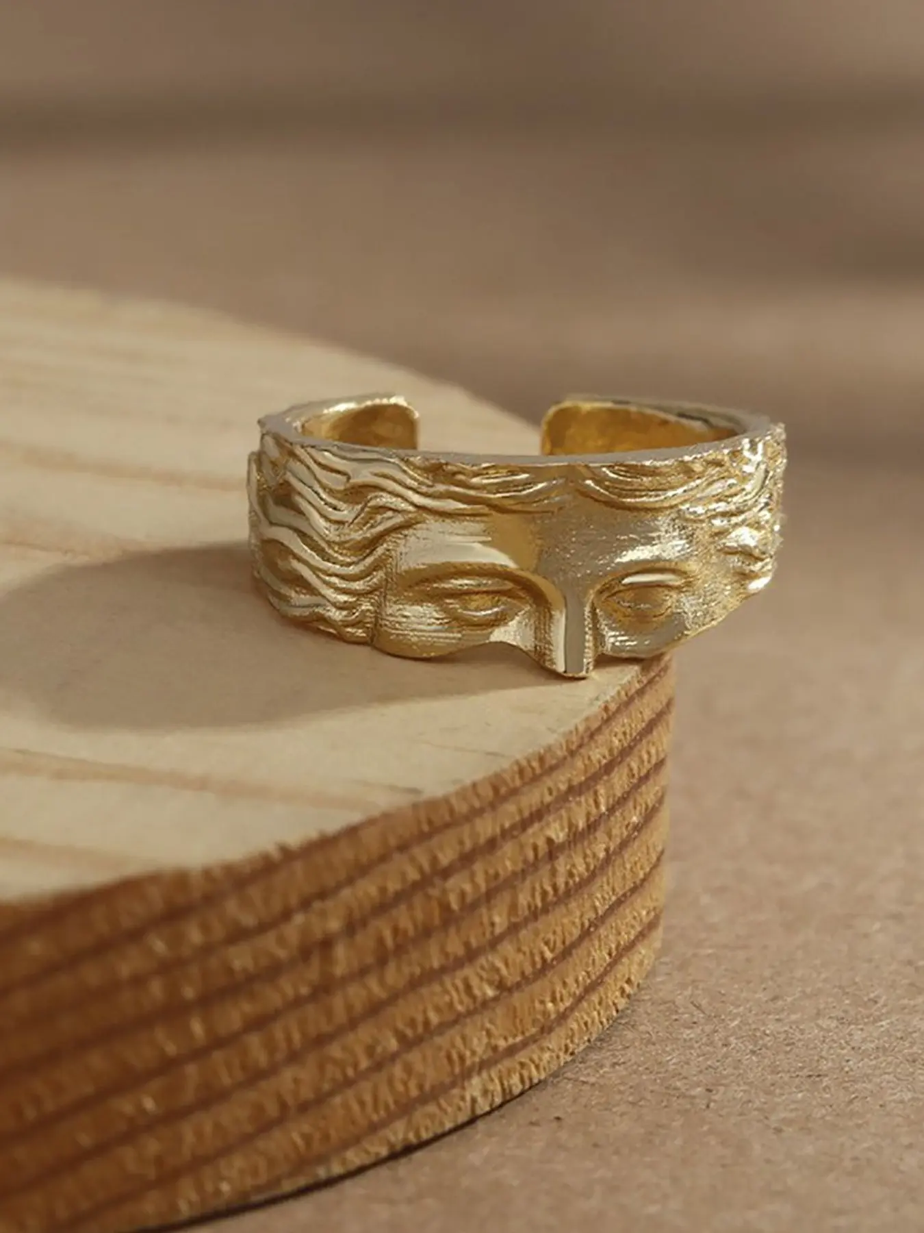 Creative Venus Mask Ring, Vintage Thai Silver Carved Adjustable Open Finger Ring, Romantic Gift for Him Her, Unique Jewelry Accessory, Unique Theme
