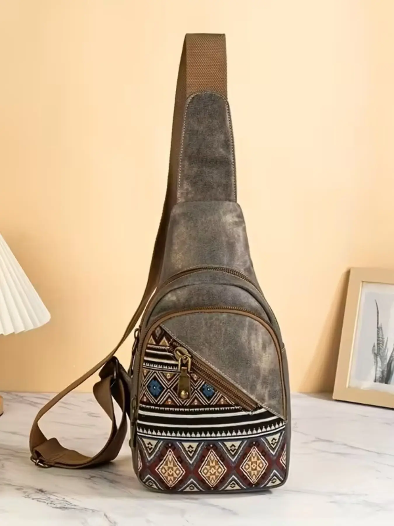 Boho Ethnic Style Chest Bag, Multi-Layer Original Design Crossbody Bag, Random Cut, Unique Personalized Fashion Accessory, Bohemian