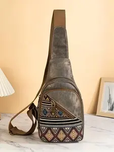 Boho Ethnic Style Chest Bag, Multi-Layer Original Design Crossbody Bag, Random Cut, Unique Personalized Fashion Accessory, Bohemian