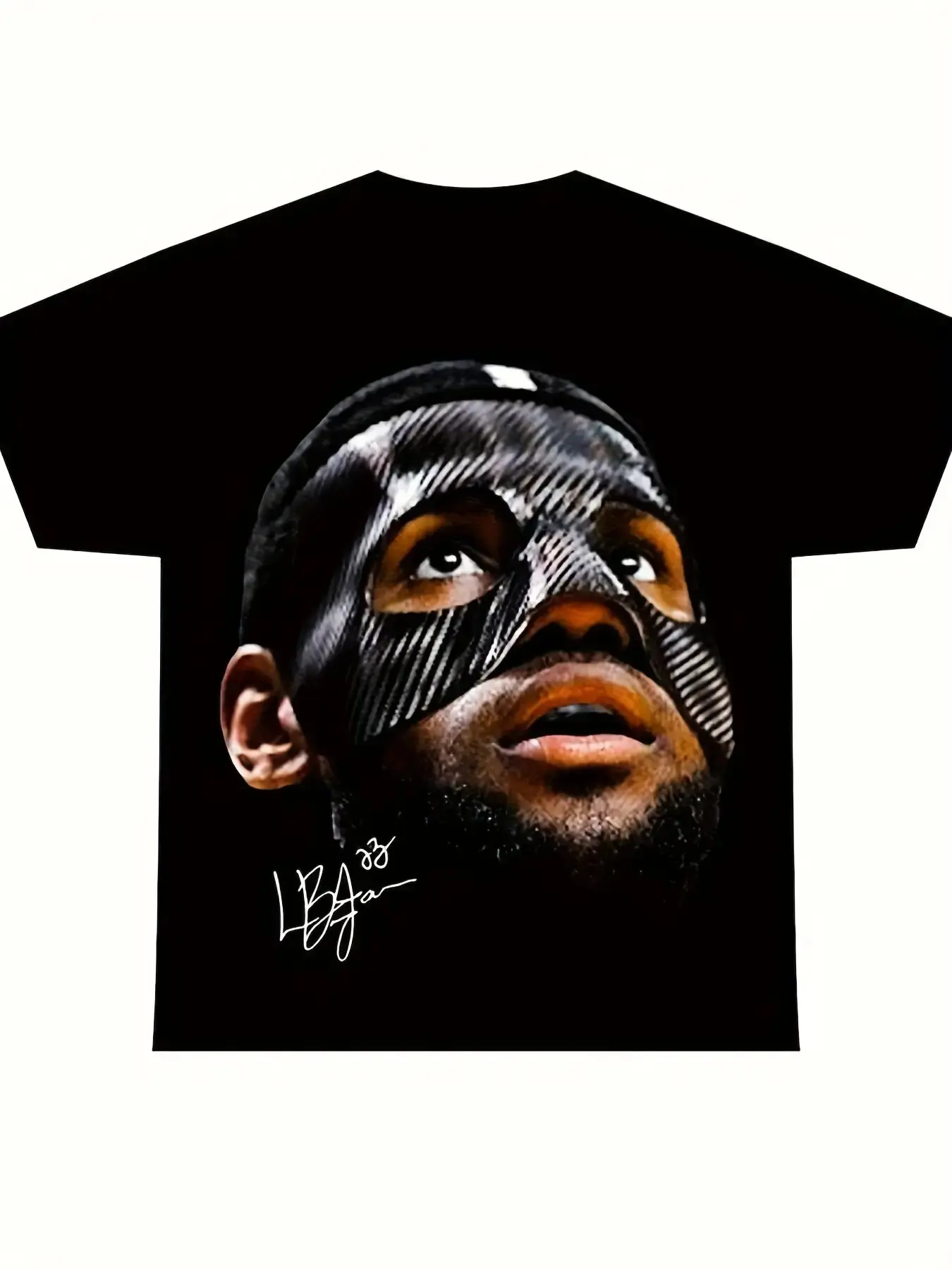 Mask‑Wearing James Portrait With Signature Graphic Men’s Casual‑Wear T‑Shirt