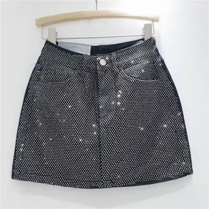Studded Denim Skort - Women's Casual Skirt with Studded Design and Front Pocket - Womenswear...
