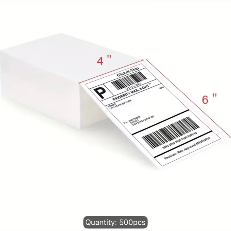 500 Sheets 4x6 Perforated Direct Thermal Shipping Labels, Fanfold White Mailing Labels with Permanent Adhesive, Smooth Surface for Thermal Printers, Office Warehouse Shipping Supplies Black on Portable Handheld QWERTY Bluetooth sticker labeling Monochrome