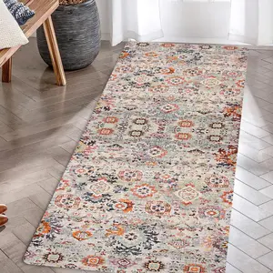 Vintage Boho Hallway Runner Rug, 1 Count Abstract Floral Pattern Non-slip Laundry Room Mat,  Long Rug for Entryway Bedroom Kitchen Bathroom
