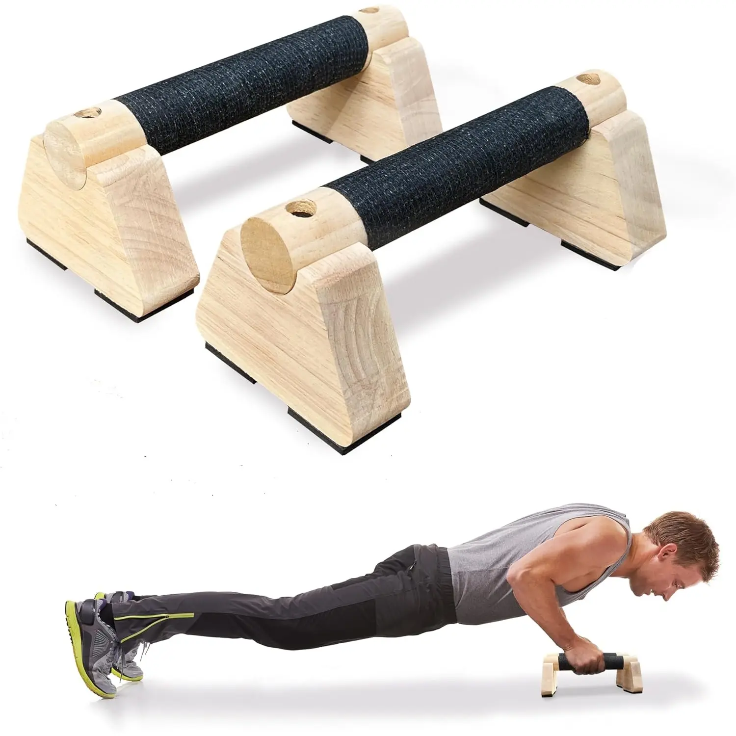 Wooden parallettes bars for home fitness, wooden calisthenics equipment, home handstand training bar with non-slip grip design, ideal for strength training and gymnastics practice, Home Exercise Equipment, Push Up Handles